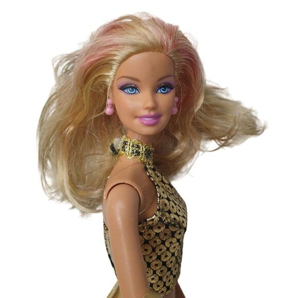 Barbie Doll Dress in Gold with Barbie Accessories and Chair Bundle - Picture 5 of 7